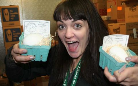 LTD Goose Eggs are at the co-op and , boy, is Vanessa stoked.