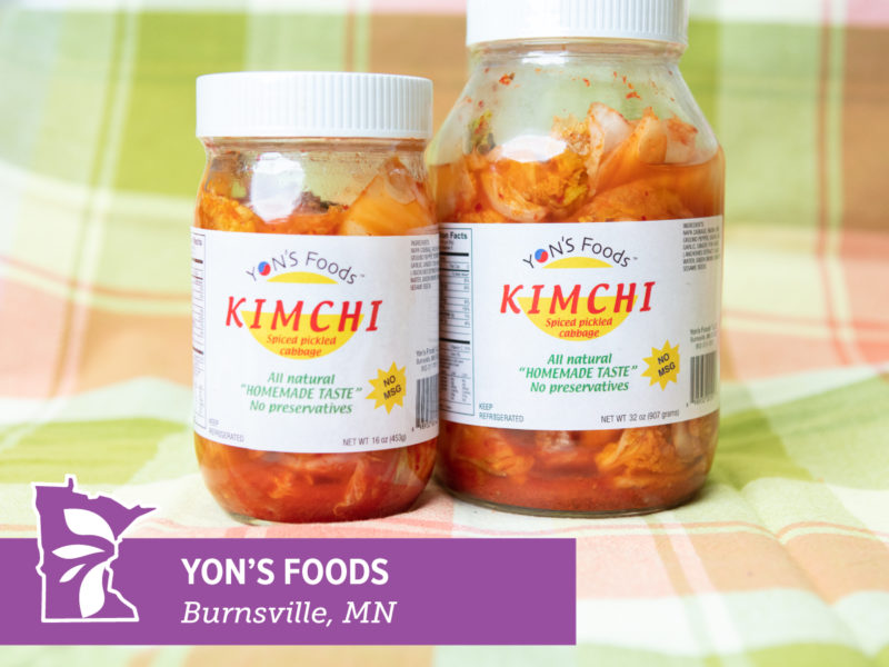 Two bottle of kimchi with text overlay reading "Yon's Foods"