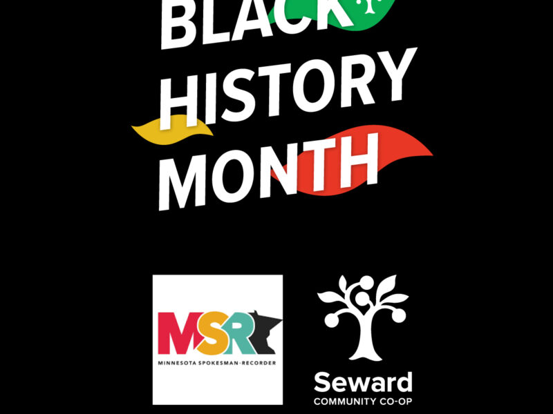 A graphic that reads "Black History Month" with the logos for Seward Co-op and the Minnesota Spokesman-Recorder