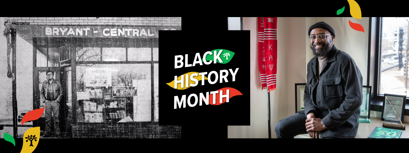 A graphic with a historical photo of Moe Burton on one side and a present-day photo of Ray Williams on the other side, with the text "Black History Month" in the middle