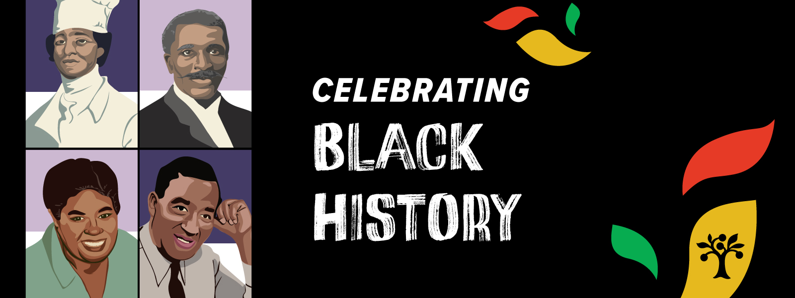 Four illustrations of significant Black figures in food history with text reading "Celebrating Black History"