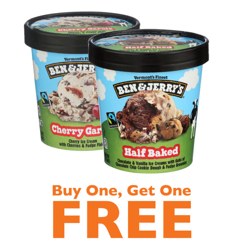 Buy one, get one free deal on Ben & Jerry's Ice Cream