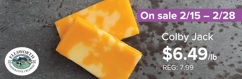 A sales banner for colby jack cheese