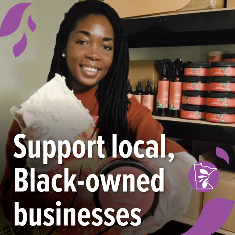 The owner of Sola's Butters with text overlay reading "Support local, Black-owned businesses"