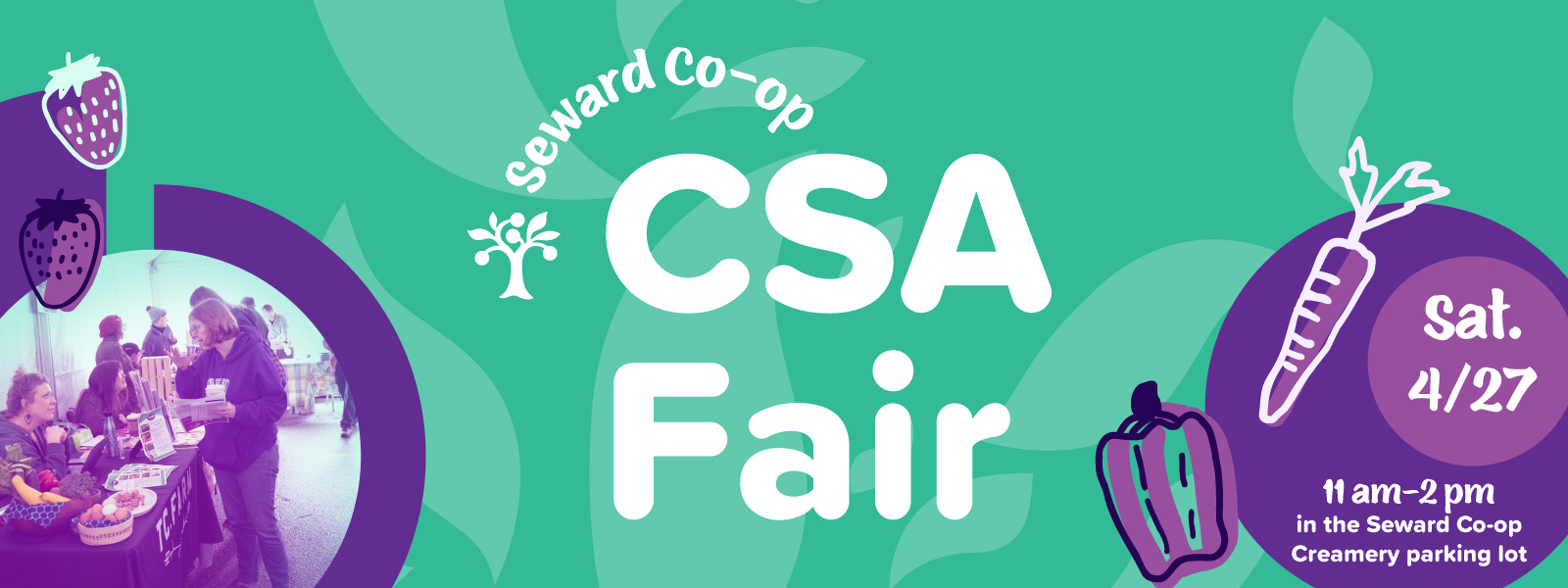 A graphic for the 2024 CSA fair which is in the Co-op Creamery Building parking lot on Saturday April 27 from 11 a.m. to 2 p.m.