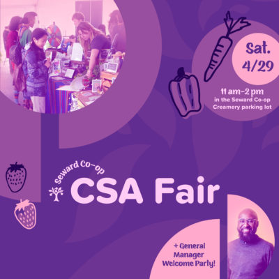 A graphic advertising the 2023 Seward Co-op CSA Fair on April 29