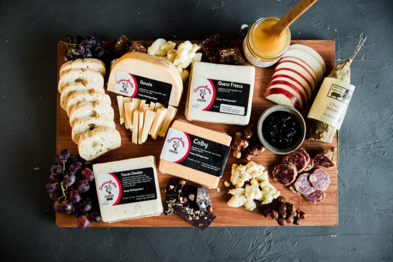 A cheese and meat board