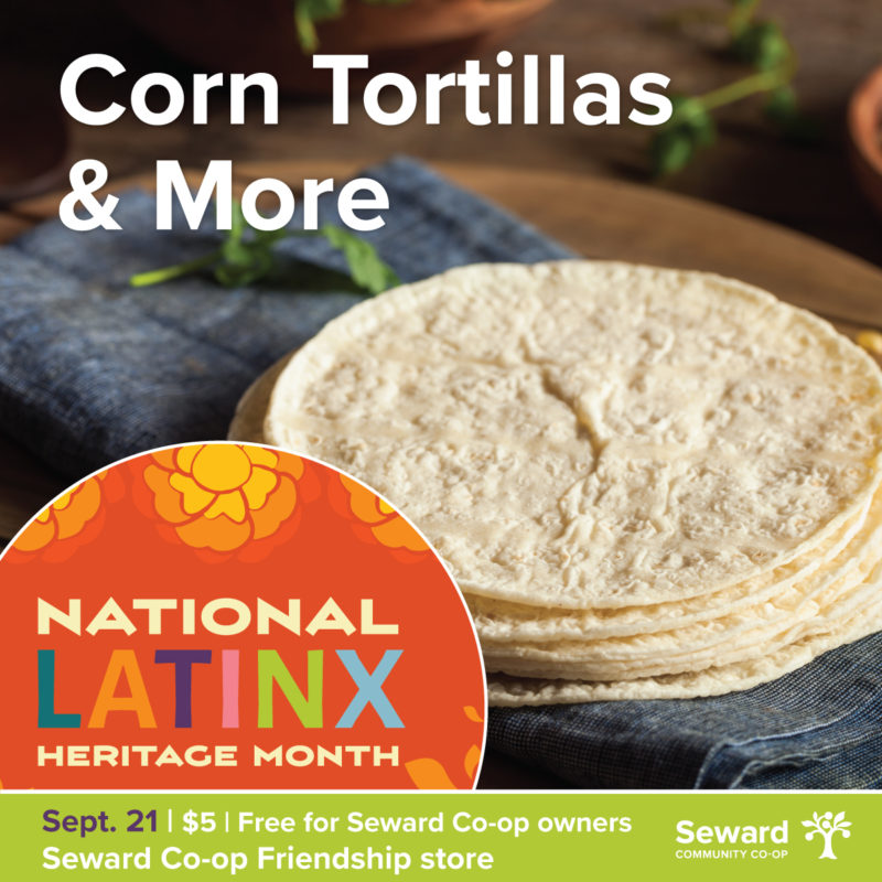 A graphic for a September 12 Latinx Heritage Month class on Tortillas