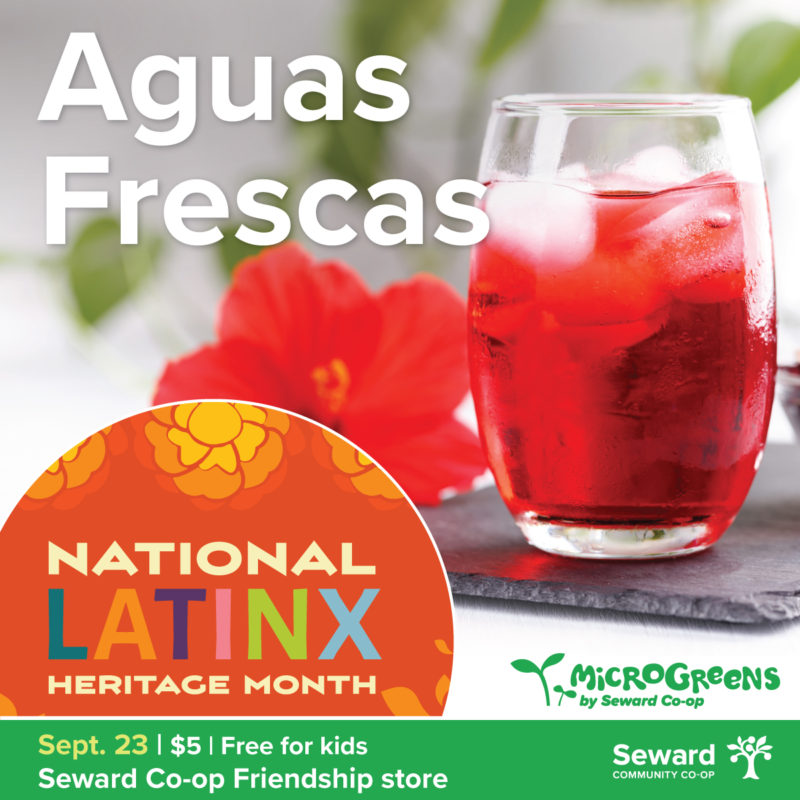 A graphic for a September 23 Latinx Heritage Month class on Aguas Frescas