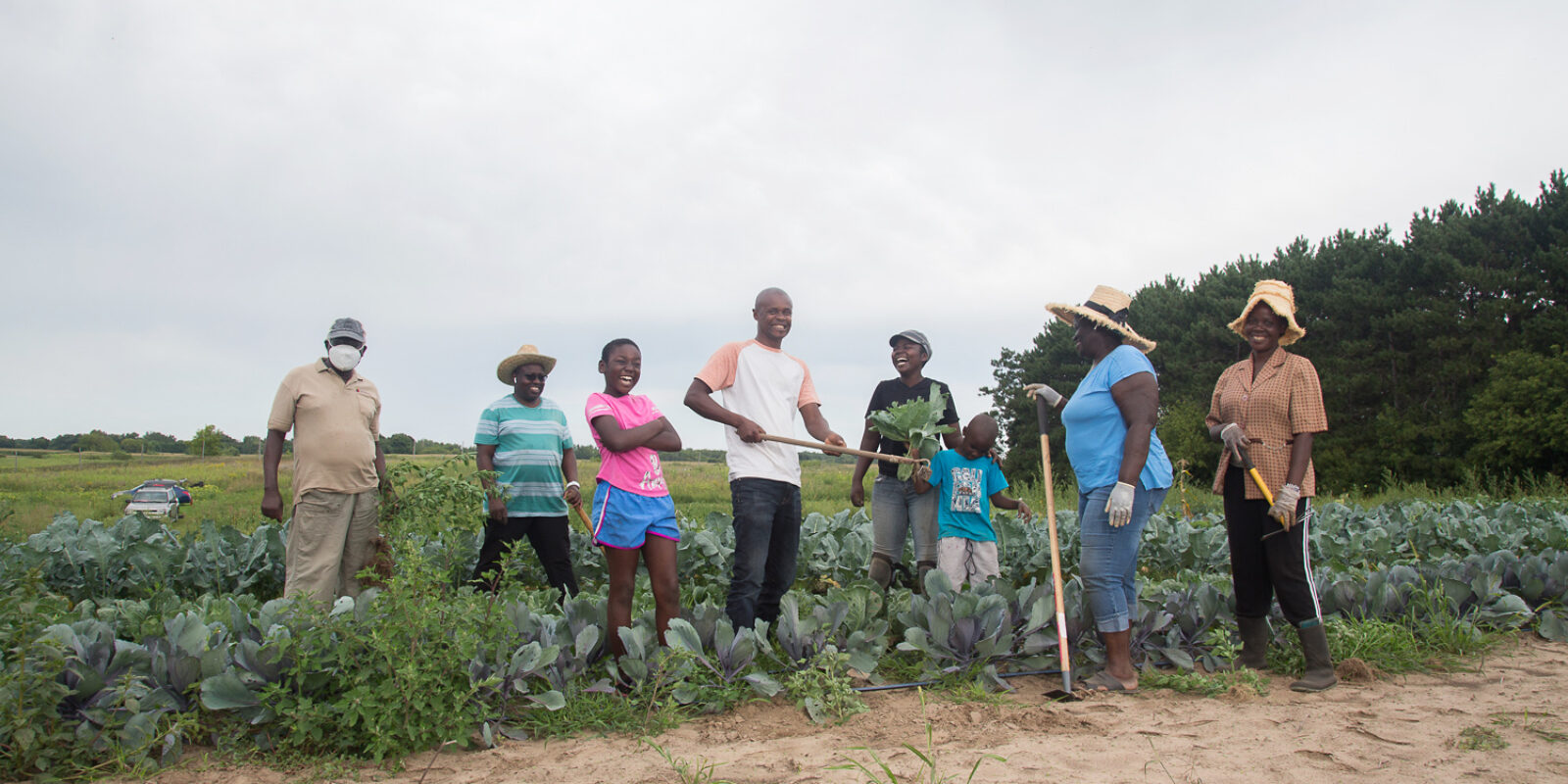 A group of people farming