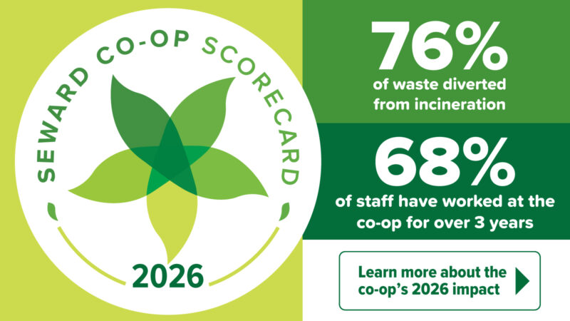 A green tile that says "Learn about Seward Co-op's 2026 impact"