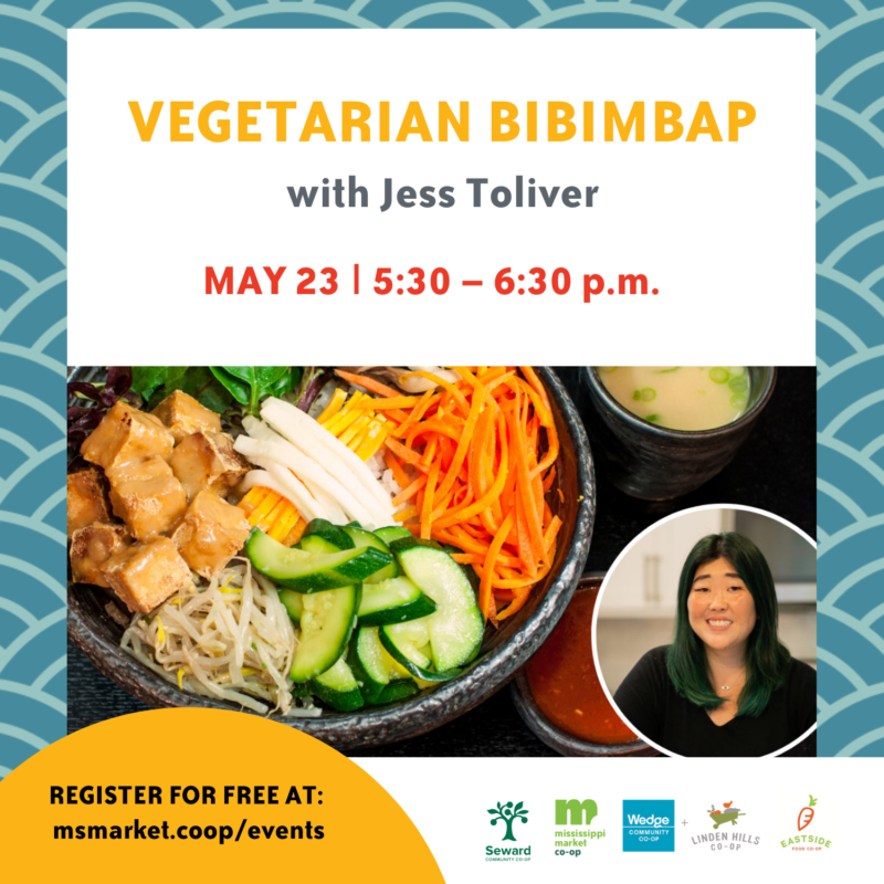 A graphic for a class on Vegetarian Bibimbap on May 23