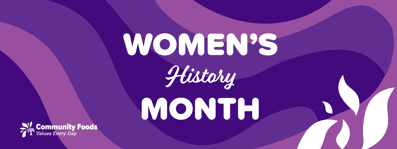 A purple graphic that says "Women's History Month"