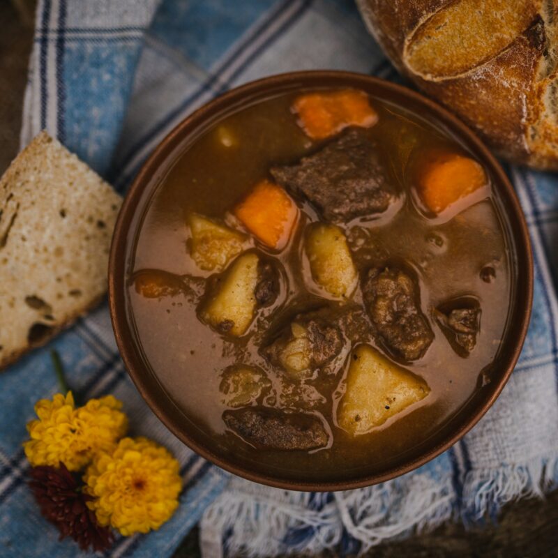 A beef stew in a bowl