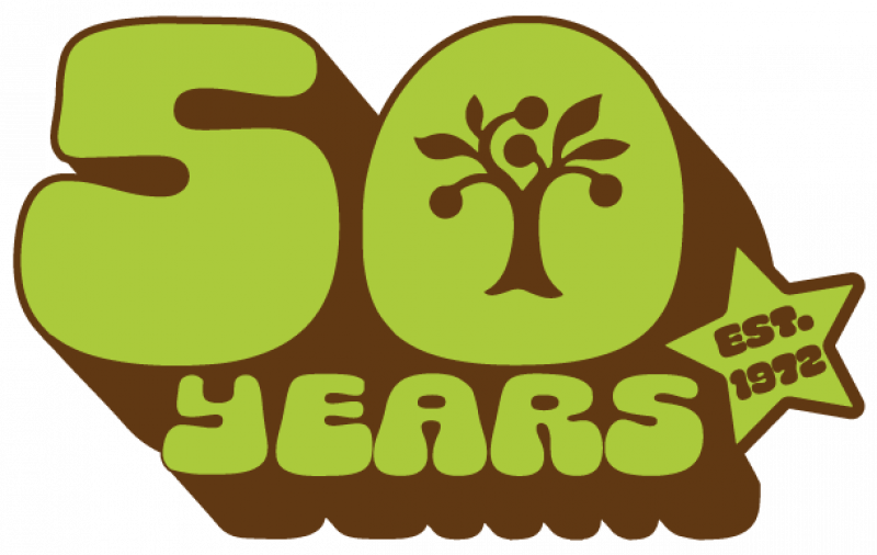 50th anniversary logo, green 50 with tree as cutout for zero