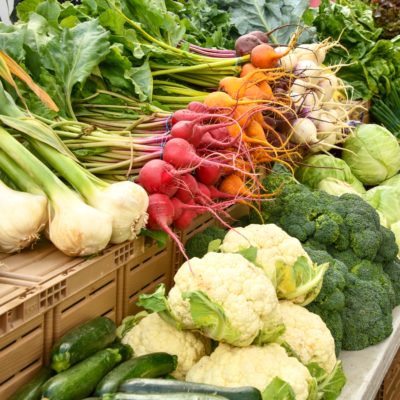 garlic, radishes, cauliflower, and other veggies