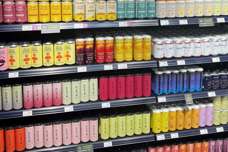 A large variety of colorful non-alcoholic drinks